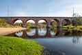 Karlino, Zachodniopomorskie / Poland - October, 15, 2019: Old brick railway bridge over a small river. Brick building in Central