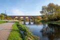 Karlino, Zachodniopomorskie / Poland - October, 15, 2019: Old brick railway bridge over a small river. Brick building in Central Royalty Free Stock Photo