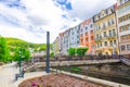 Karlovy Vary Carlsbad historical city centre with Tepla river central embankment Royalty Free Stock Photo