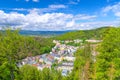 Karlovy Vary Carlsbad historical city centre top aerial view with colorful beautiful buildings Royalty Free Stock Photo