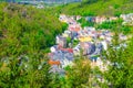 Karlovy Vary Carlsbad historical city centre top aerial view with colorful beautiful buildings Royalty Free Stock Photo