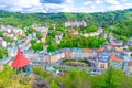 Karlovy Vary Carlsbad historical city centre top aerial view Royalty Free Stock Photo