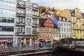 Karlovy Vary, Cszech Republic - January 01, 2018: The panorama of the center of Karlovy Vary Royalty Free Stock Photo