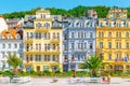 Karlovy Vary, colorful buildings and street in Czech