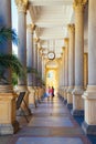 Termal mineral spring, pillars and corridor in Karlovy Vary, Czech Royalty Free Stock Photo