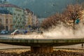 Karlovy vary steam fountain with hot vapor healing water full of minerals