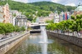 KARLOVY VARY, CZECH REPUBLIC - JUNE 12, 2017: Karlovy Vary view from river Tepla