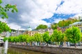 Karlovy Vary, Czech Republic, May 10, 2019: Carlsbad historical city centre with Tepla river central embankment Royalty Free Stock Photo