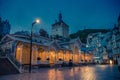 Karlovy Vary, Czech Republic, May 11, 2019: The Market Colonnade Trzni kolonada wooden colonnade Royalty Free Stock Photo