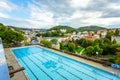 Karlovy Vary, Czech Republic - September 13, 2013: Outdoor swimming poll in the Thermal Hotel Royalty Free Stock Photo
