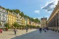 Karlovy Vary, Czech Republic-September 12, 2020. View of street with colorful facades in Czech famous spa city. Romantic Royalty Free Stock Photo