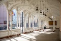 Karlovy Vary, Czech Republic - 23.02.2021: White wooden colonnade built in Swiss style decorated with wooden laces