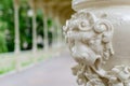 Karlovy Vary, Czechia - 2020: The pillar element of the colonnade is decorated with a small sculpture of a lion. Architectural