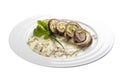 Karlovy Vary roll. A traditional dish of Czech cuisine. Beef roll stuffed with bacon, ham, scrambled eggs and pickled cucumbers