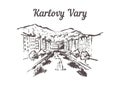 Karlovy-Vary skyline sketch. Karlovy Vary hand drawn illustration isolated