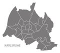 Karlsruhe city map with boroughs grey illustration silhouette sh