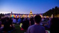 Karlsruhe, Germany - 30 August 2019: light festival in city park - illuminated castle - SCHLOSSLICHTSPIELE