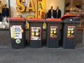 Karlsruhe, Germany, July 31st 2018: Waste containers for collecting recyclable materials