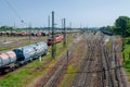 Karlsruhe, Germany, 05-28-2023, Wasserwerkbruecke. Wagons cisterns on tracks