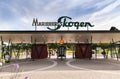 The entrance to mariebergsskogen park in marieberg district on a summer day no bikes allowed sign Royalty Free Stock Photo