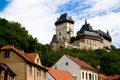 Karlstein castle and old roofs Royalty Free Stock Photo