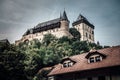 Karlstejn Castle, a large medieval gothic castle. Karlstejn village, Czech Republic