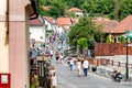 KARLSTEJN, CZECH REPUBLIC - SEPTEMBER 03, 2016: Main village street leading to Karlstejn Castle. Karlstejn Village, Central