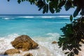 Karma Beach in Ungasan, Bali, Indonesia. Turquoise water, rocks, ocean scenery.