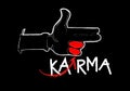 Karma concept: finger gun on blackboard
