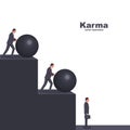 Karma concept. Man is pushing a ball. Punishment for the harm done