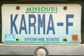 Karma vanity license plate in Bourbon, Missouri Royalty Free Stock Photo