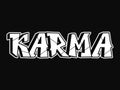 Karma word trippy psychedelic graffiti style letters.Vector hand drawn doodle cartoon logo karma illustration. Funny