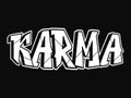 Karma word trippy psychedelic graffiti style letters.Vector hand drawn doodle cartoon logo karma illustration. Funny