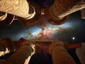 Karnak columns and Cigar Galaxy (Elements of this image furnished by NASA) Royalty Free Stock Photo