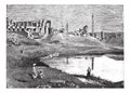 Karnak Egypt ruins of the great temple and obelisk, vintage engraving