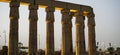 Karnak temple of Luxor architecture column detail close-up wiht uplight in evening Royalty Free Stock Photo