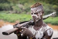 Karo young men on the banks of Omo river