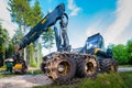 Karpacz, Poland - August 17/2017; Forest cutting. Timber harvester