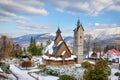 Karpacz, Poland. View of Wang Church Kosciol Wang in winter