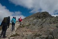 climbing the mountain Snezhka in Karkonosz. Poland Royalty Free Stock Photo