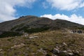 climbing the mountain Snezhka in Karkonosz. Poland Royalty Free Stock Photo