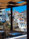 Karpathos, Greece: Scenic View of a Typical Old Village on a hill and small Restaurant