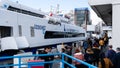 Passengers getting off the ferry. Karsiyaka, Izmir /Turkey.