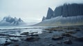 Karst Beachside: A Dystopian Arctic Landscape With Snowy Mountains