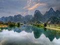 Karst mountain landscape in Yangshuo Guilin, Royalty Free Stock Photo