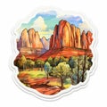 Karst Watercolor Sticker Of Zion National Park - Colorful Cartoon Vinyl Decal