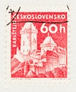 Karstein Castle of Czechoslovakia Etching in Red