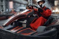 Kart racer enters the turn, karting auto sport Royalty Free Stock Photo
