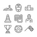 Karting banner. Line icon set. Speed racing signs. Vector illustration. Royalty Free Stock Photo