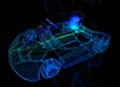 Karting car. Blue particle and lines form 3d model Kart Royalty Free Stock Photo